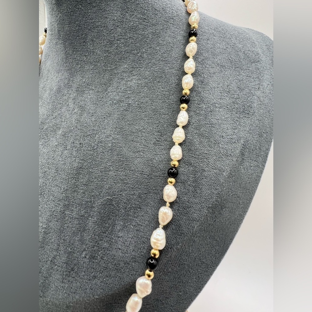 Vintage 14k plum gold pearl and onyx necklace Imperial Pearl Syndicate 1941 - Picture 10 of 11